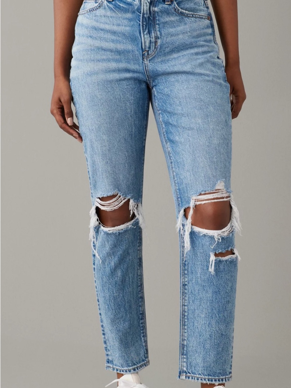 American Eagle Outfitters Light Blue Distressed Straight-Leg Jeans